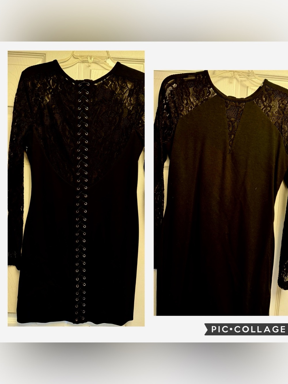 Guess Black Long Sleeve Lace-Detail Bodycon Dress